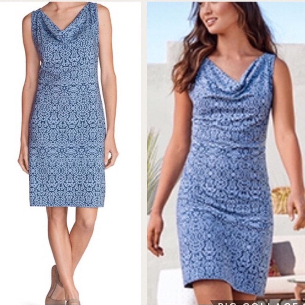 NWT Eddie Bauer Clyde Hill Wrinkle Resistant Travel Dress Blue Print Plus 2x XXL